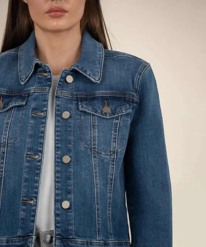 Julia Crop Denim Jacket In Main W/dk Stone Base Wash