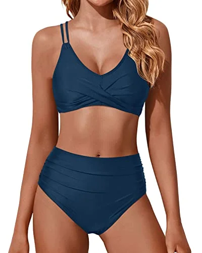 Push Up Wrap Two Piece Bikini Swimsuits For Girls-Teal