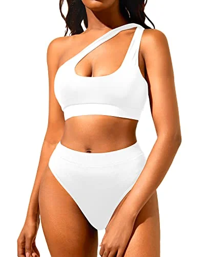 Women's Cut Out One Shoulder High Waisted Bikini Set Sport Swimwear