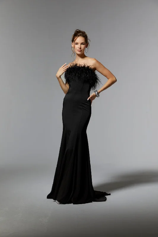 MGNY Madeline Gardner New York 72923 Long Formal Feathered Dress