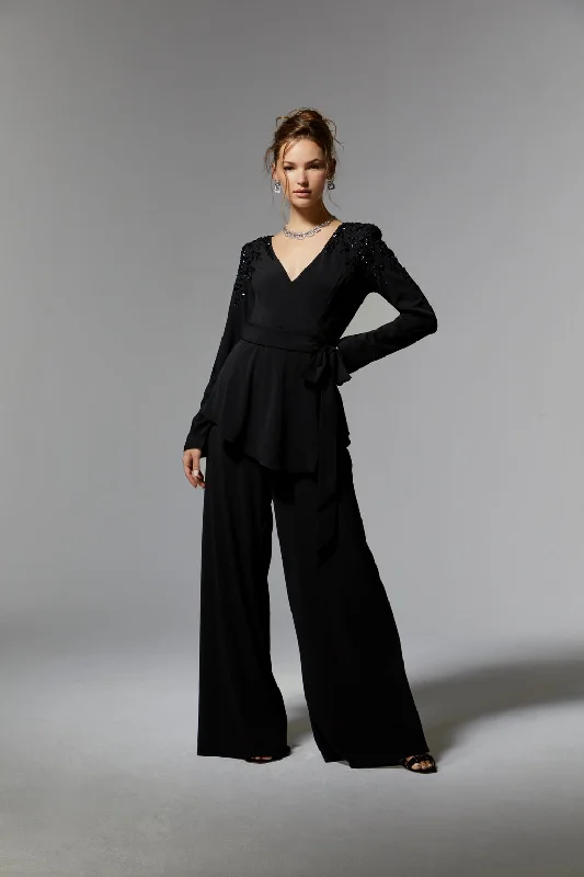 MGNY Madeline Gardner New York 72911 Long Sleeve Formal Beaded Pant Suit