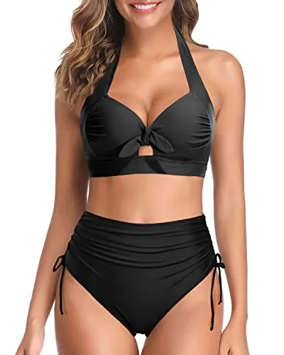 High Waisted Retro Bikini for Women Tie Knot Halter Two Piece Bathing Suit