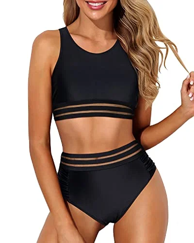 Women's High Waisted Two Piece Bikini Set Sporty Racerback Bathing for Teen Girls