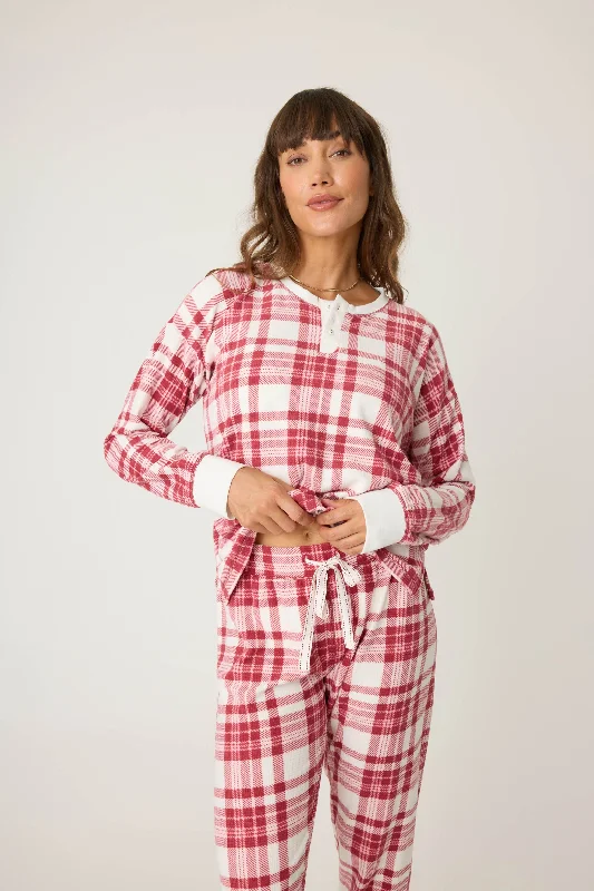 Full Of Holiday Spirit Plaid Velour Long Sleeve Top