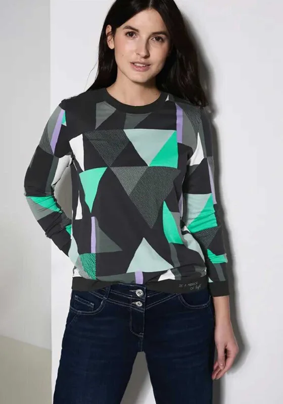 Cecil Geometric Print Long Sleeve Top, Black