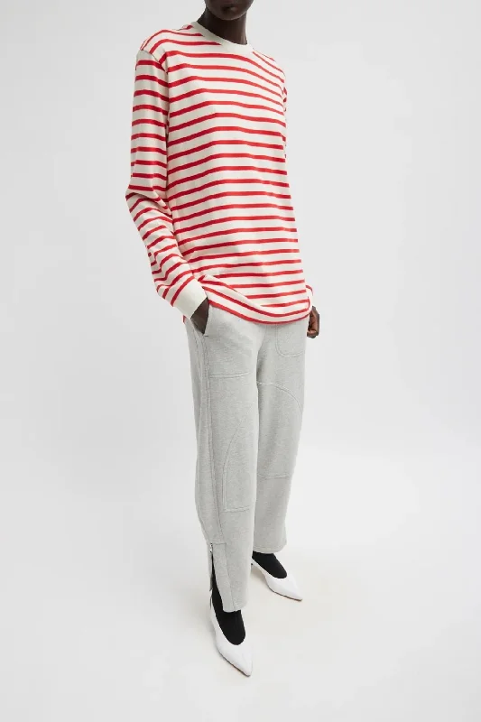 Tibi Striped Perfect Unisex Long Sleeve T-Shirt - Red Multi