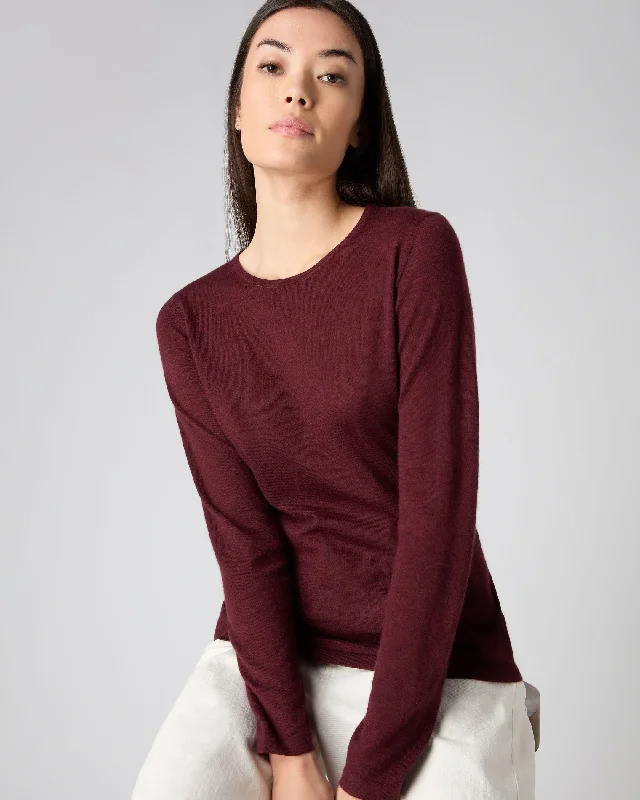 Women's Superfine Long Sleeve Cashmere Top Burgundy Red