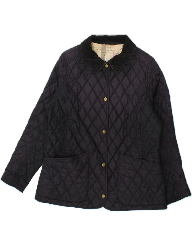 BARBOUR Womens Tartan Quilted Jacket UK 16 Large Navy Blue