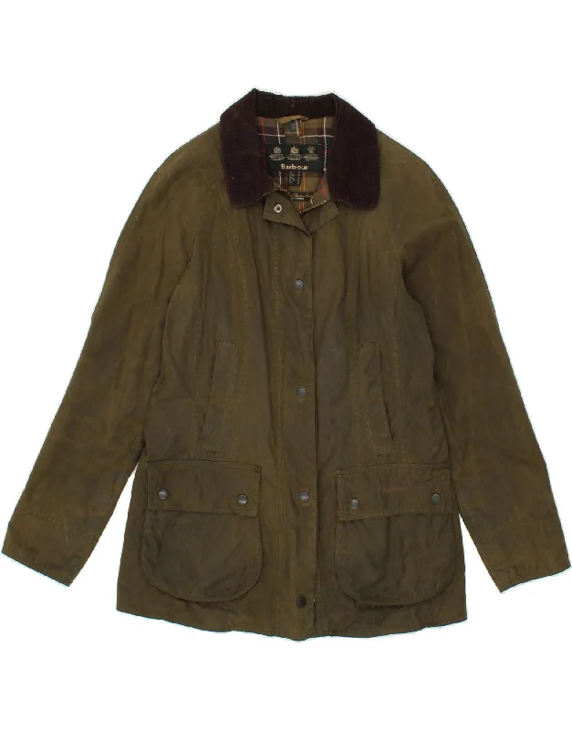 BARBOUR Womens Waxed Cotton Jacket UK 8 Small  Khaki Cotton