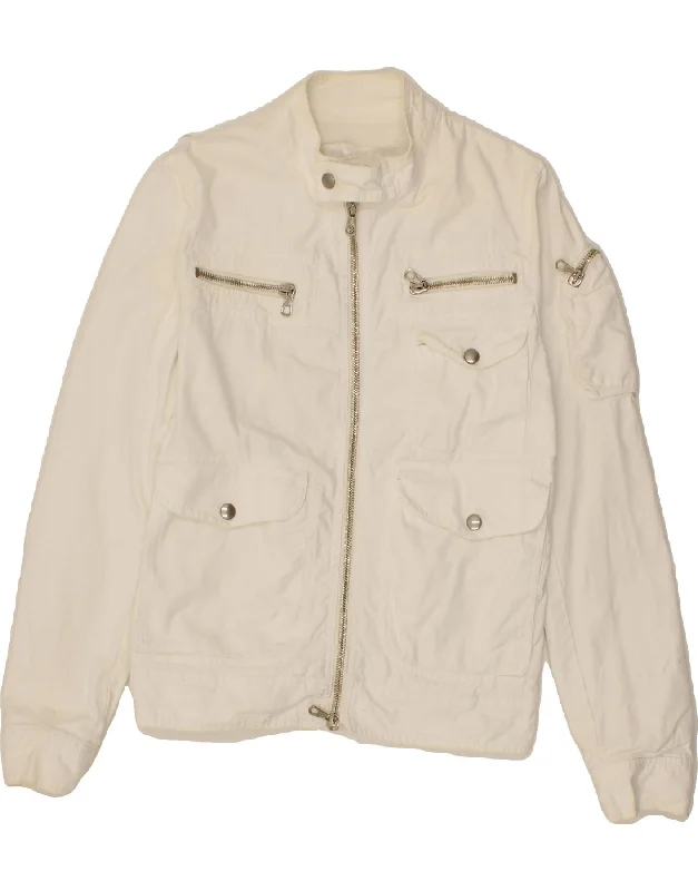 IMPERIAL Womens Bomber Jacket UK 14 Medium White Cotton