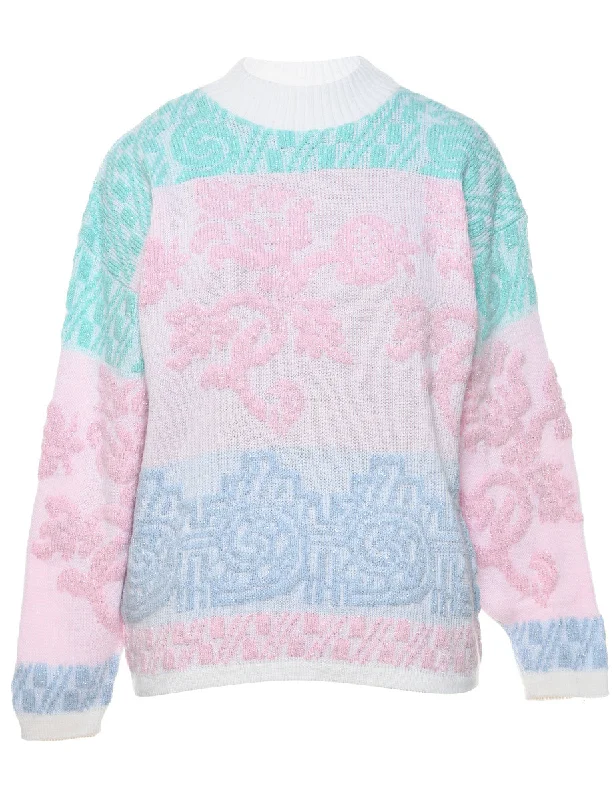 Lurex Thread Pattern Floral Multi-Colour Jumper - L