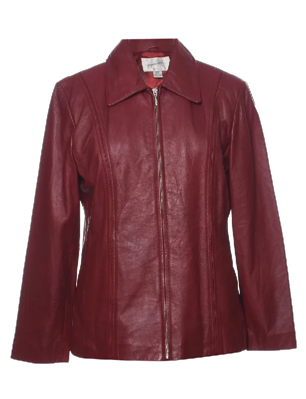 Maroon Leather Jacket - L