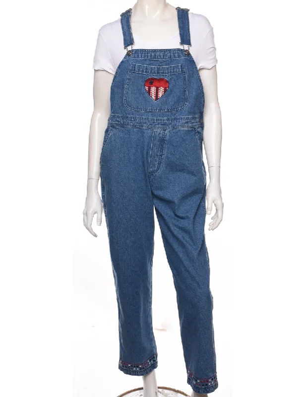 Medium Wash Embroidered Dungarees - W36 L29