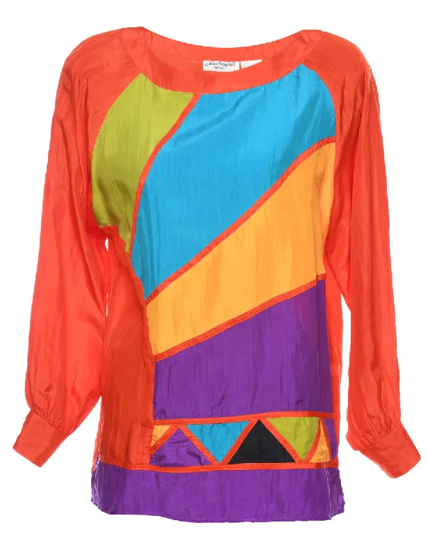 Multi-Colour 1980s Silk Printed Top - S