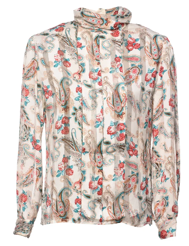 Multi-Colour Ruffled Neck Paisley Blouse - M