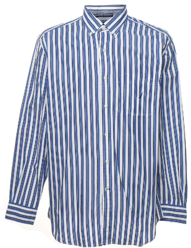 Nautica White & Blue Striped Shirt - L