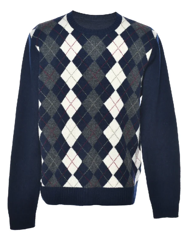 Navy Argyle Jumper - XL