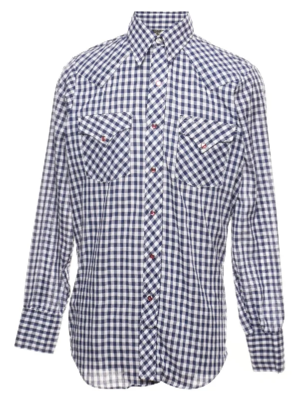 Navy Checked Classic Western Shirt - M