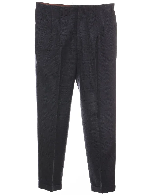 Navy Checked Pattern Trousers - W30 L27