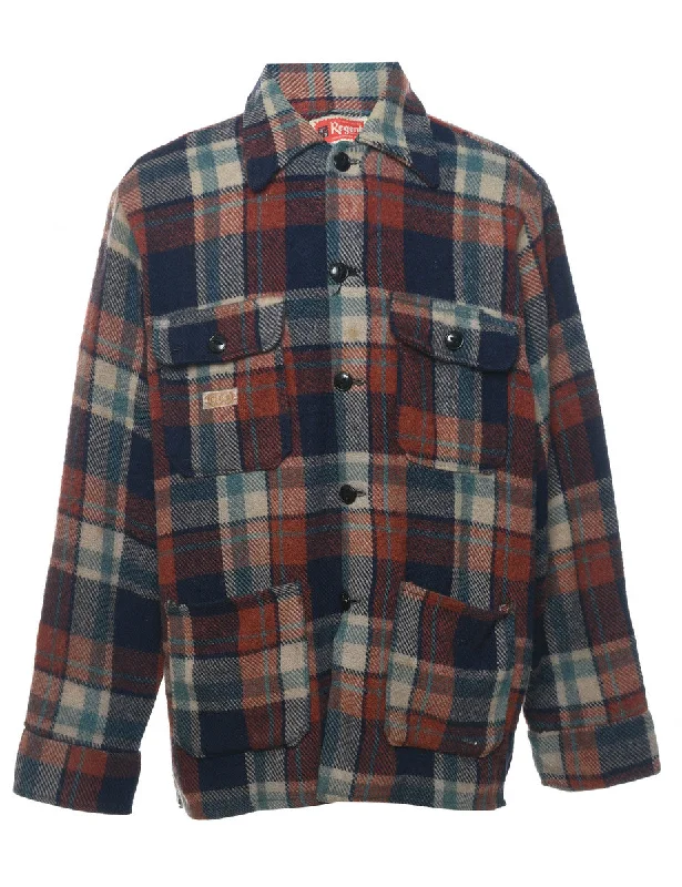 Navy & Maroon Checked Flannel Shirt - M