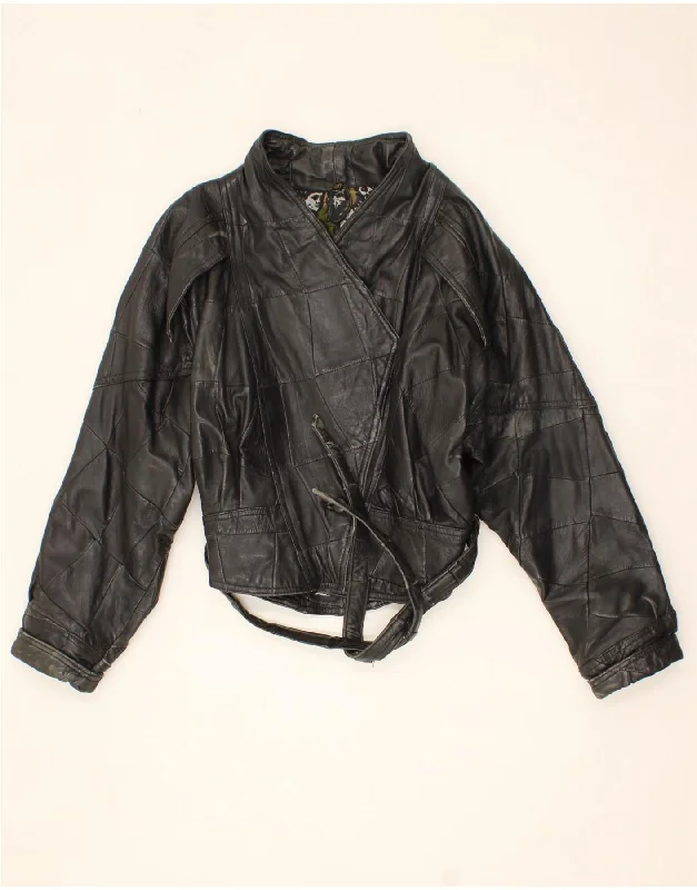 VINTAGE Womens Leather Jacket UK 14 Medium Black Leather