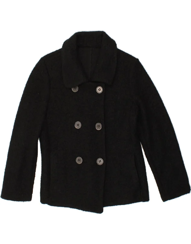 VINTAGE Womens Pea Coat UK 8 Small Black Wool