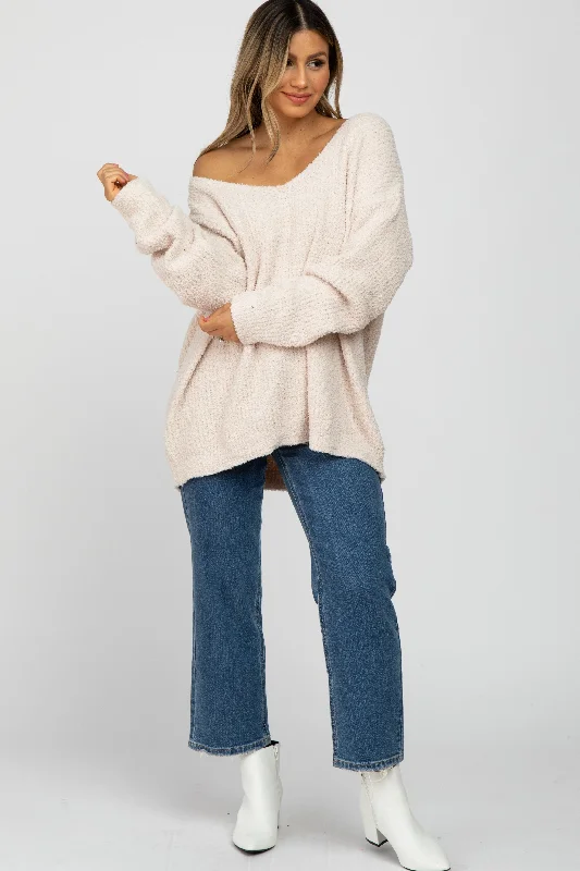 Beige V-Neck Soft Sweater