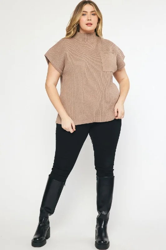 Solid Mock Neck Knit Crop Top in Plus Size by Entro Clothing