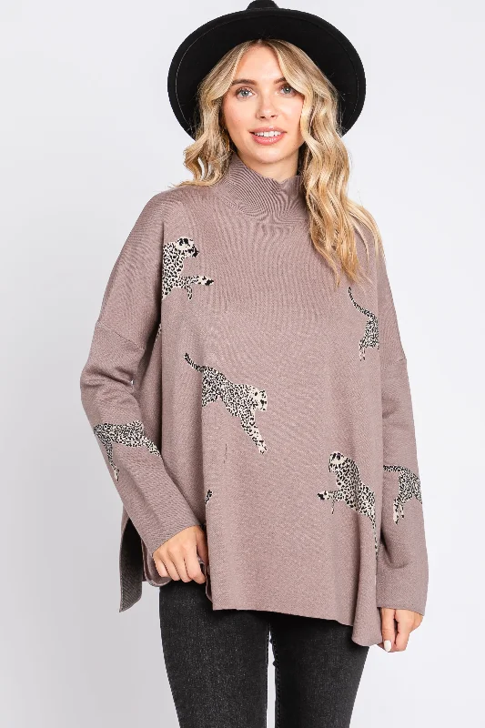 Taupe Animal Print Side Slit Sweater