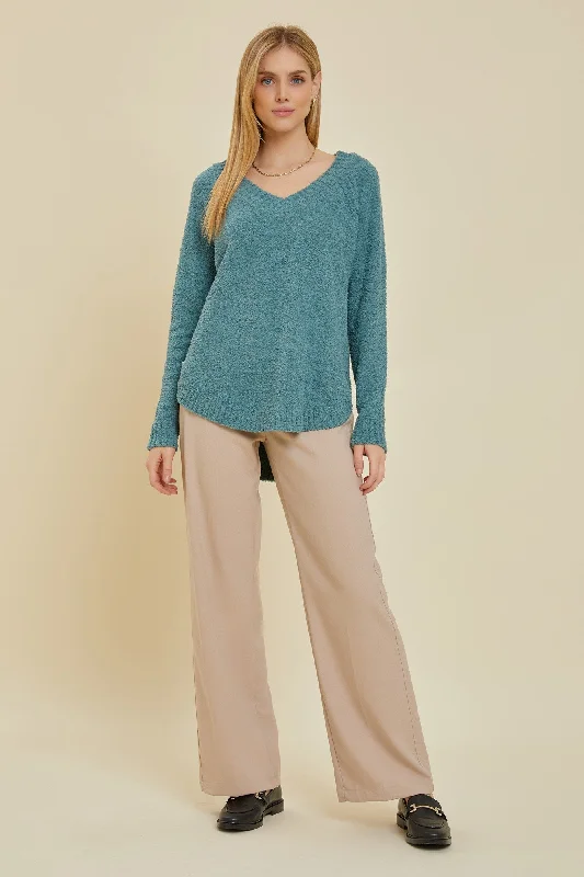 Teal Fuzzy Soft Knit Sweater