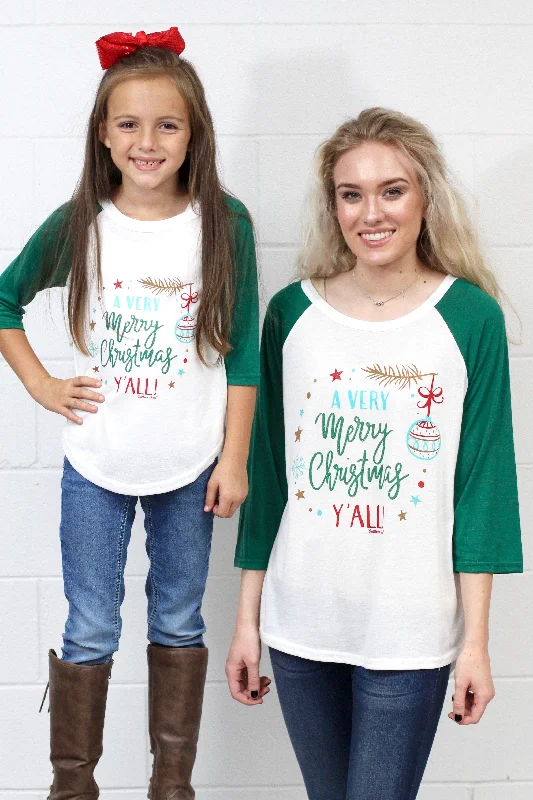 A Very Merry Christmas Y'all Raglan {Green} KIDS + ADULTS