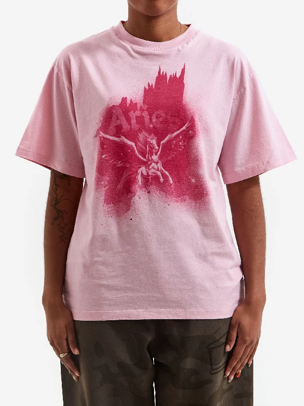 Aries Space Myth Crystal Short Sleeve T-Shirt - Pink