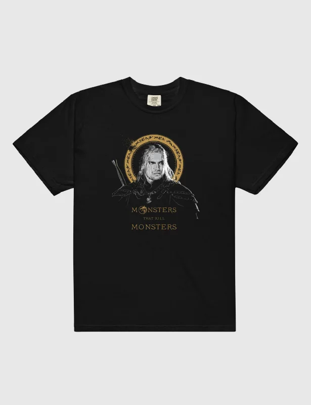 The Witcher Monsters That Kill Monsters Men’s Garment-dyed Heavyweight T-shirt [Black]