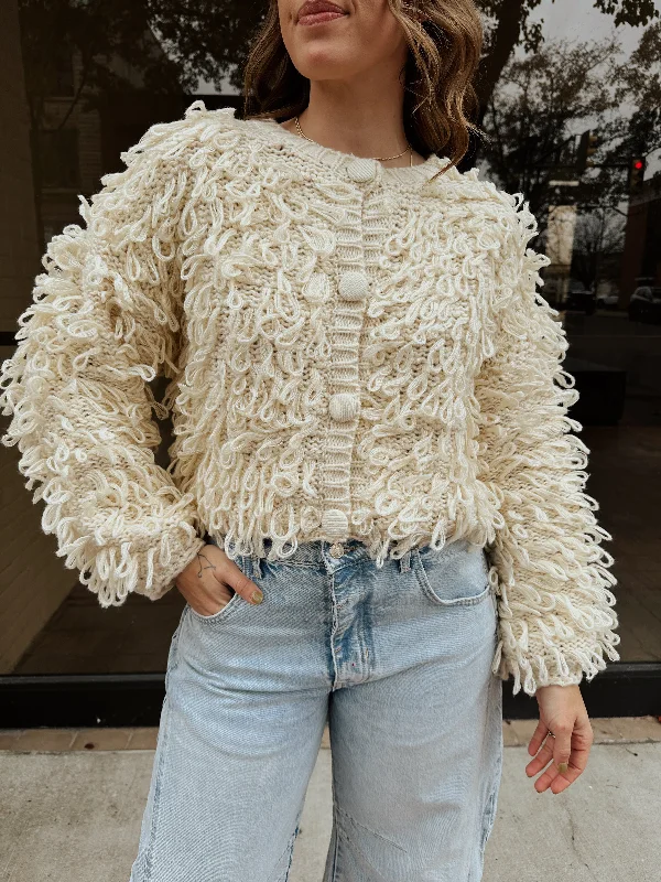 Faye Fringe Cardigan in Cream