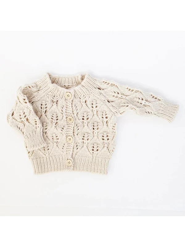 Leaf Lace Cardigan Sweater, Natural