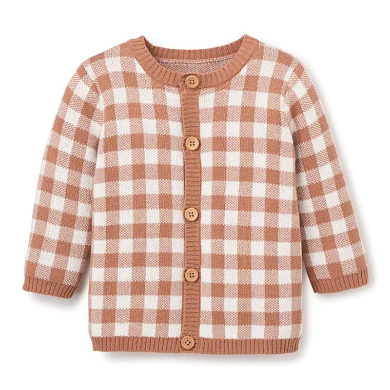 Rust Gingham Cardigan