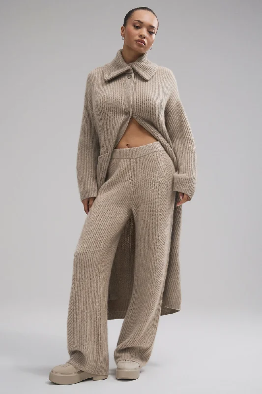 Courchevel Cashmere Long Cardigan - Flax Heather