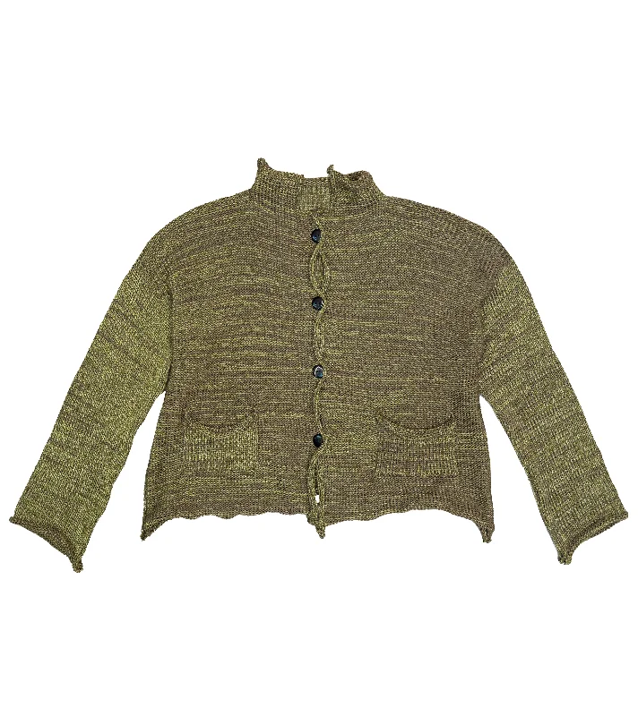 PAPER TEMPLES Pocket Cardigan - Olive and Lime Green