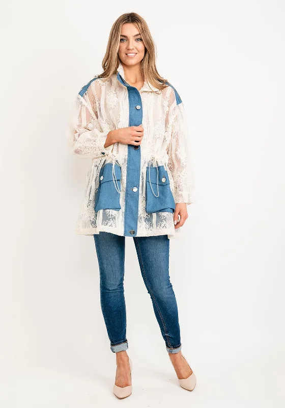 Jovonna Lace Denim Trim Jacket, Beige