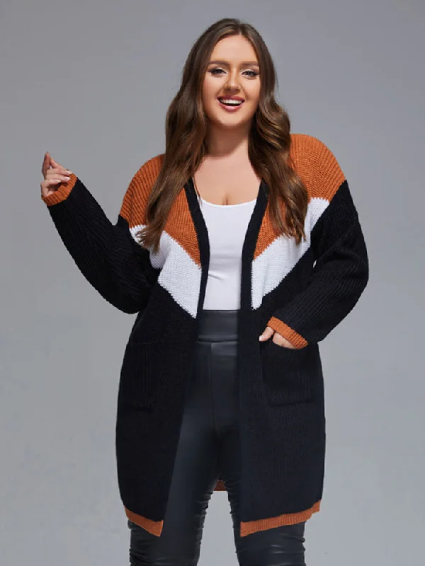 Plus Colorblock Contrast Open Front Cardigan