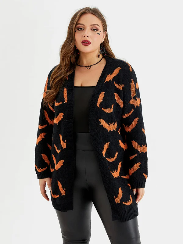 Halloween Bat Pattern Open Front Tunic Cardigan