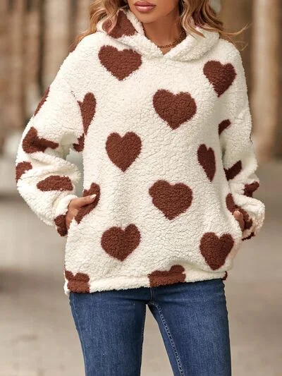 Love At First Sight Fuzzy Heart Hoodie w/Pockets