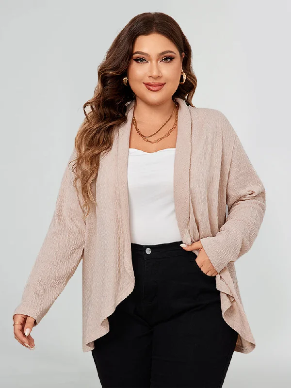 Solid Long Sleeve Ruffle Detail Cardigan