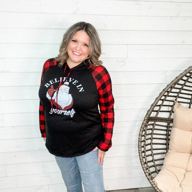 "Believe In Yourself" Buffalo Plaid Santa Hoodie