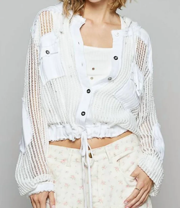 Button Down Hoodie In White