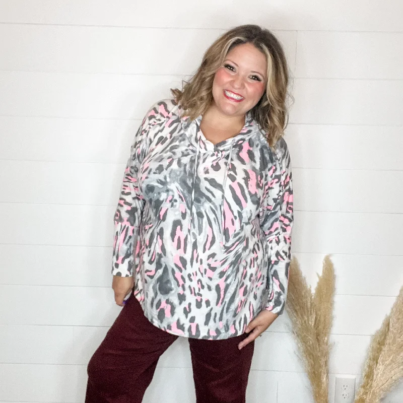 "By The Tail" Animal Print Hoodie with Side Slits