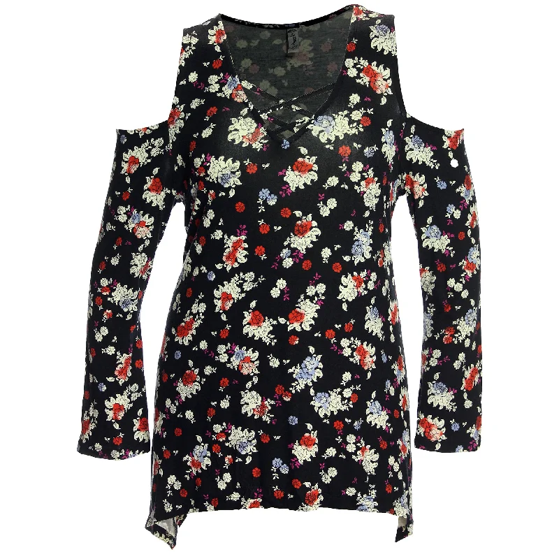 American Rag Multi Color Floral Long Sleeve Cold Shoulder Shirt