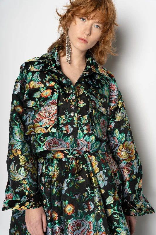 BLACK BROCADE CROPPED OVERSHIRT