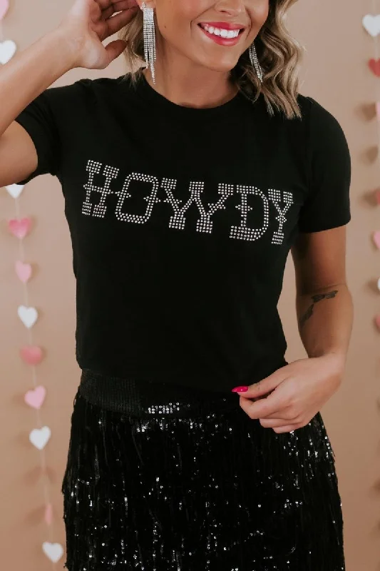 Black "HOWDY" Rhinestone T Shirt