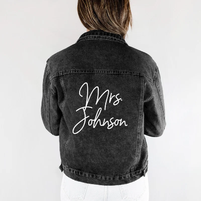 (Black Denim) Black Personalized Bride Denim Jacket